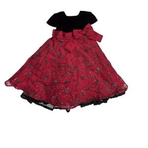 Blueberry Boulevard Girls Black Velvet Red Sequin Flower Party Dress Size 4